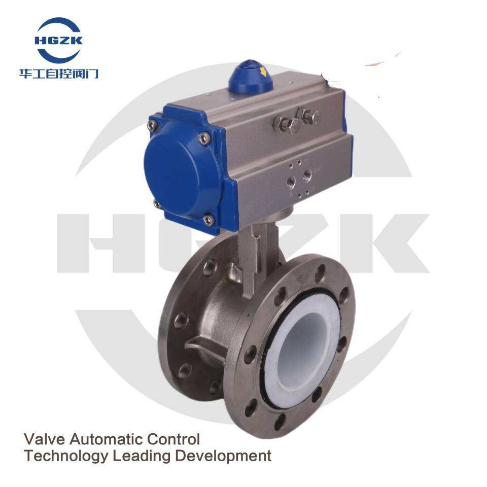 PDV-2PPF Pneumatic Stainless Steel PTFE Flange Butterfly Valve